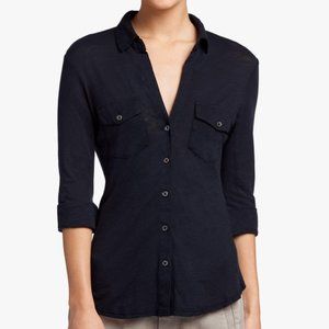 James Perse Navy Button Down Long Sleeve Top